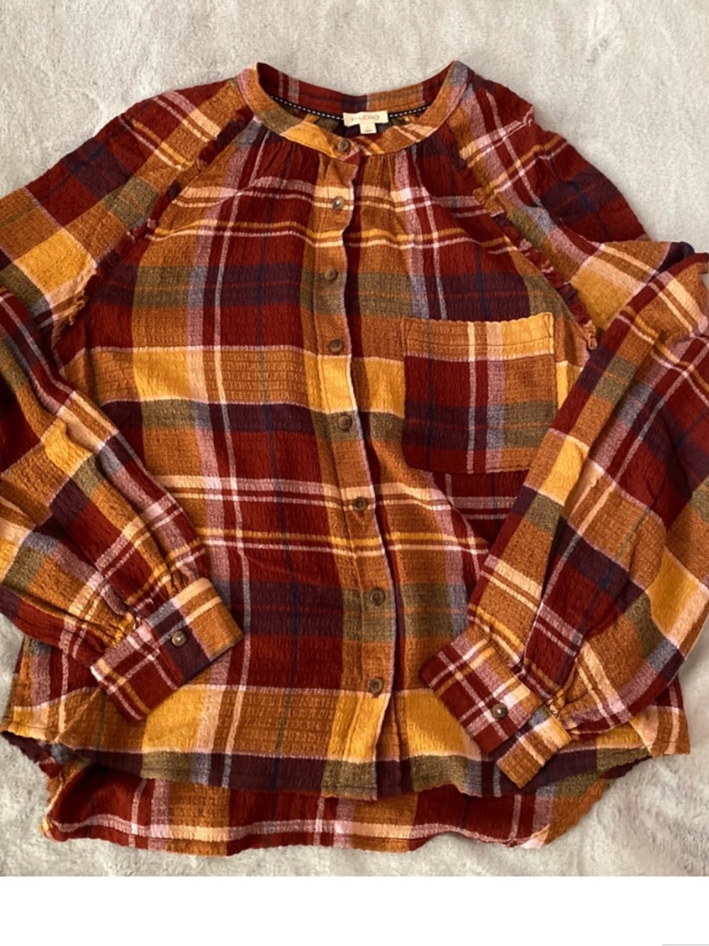 ANTHROPOLOGIE Pilcro Plaid Button-Down Shirt in Red & Yellow - Size Large